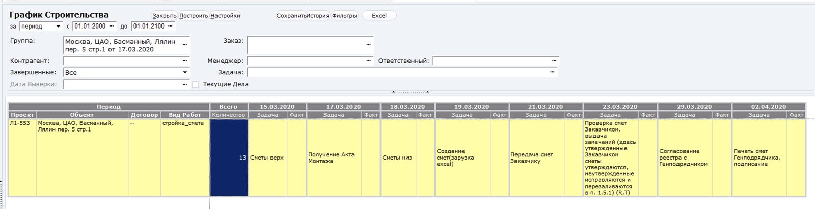График строительства